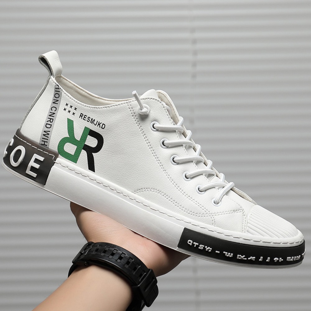 Summer Men's Soft Leather European White Board Shoes Leather Trendy Shell Toe Daily Casual Shoes